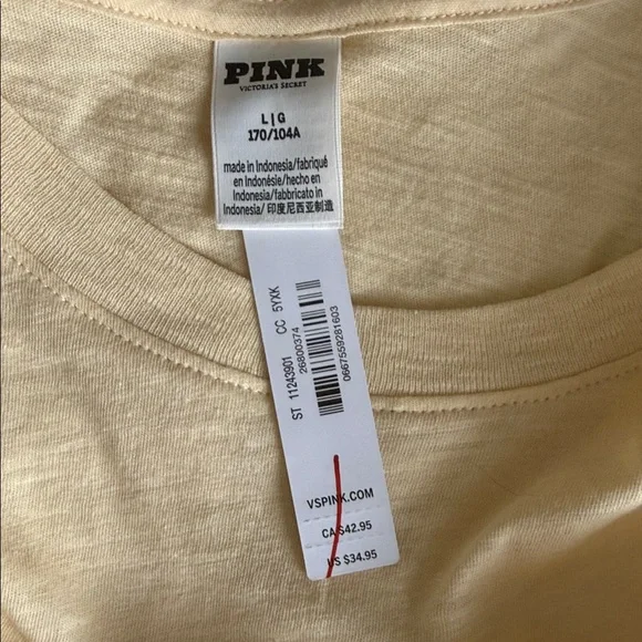 PINK Victoria's Secret Yellow Laguna Beach Long Sleeve Cropped Tee Shirt Large - Picture 2 of 6